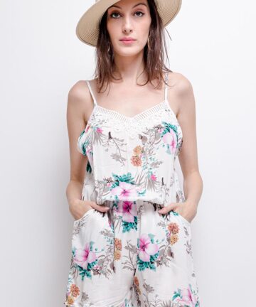 Dames-Jumpsuit-playsuit-bloemen-print spaghettibandjes-Elastiek-taille