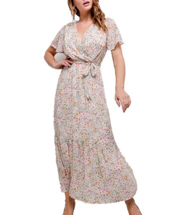 Maxi-floral-zomerjurk-bloemen-print-en-afneembaar-ceintuur-voor-Dames