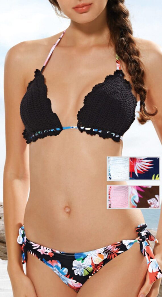 Stevige Dames bikini set met blomen-print push-up, uitneembare vulling