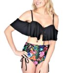 Women's Ruffle-Ruched Bikini Set -Push Up | floral print - high waist / high waist pants - Image 4