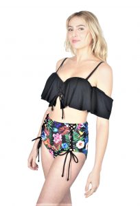 Dames ruffle-Ruches bikini set met blomen-print | uitneembare vulling