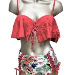 Women's ruffle-ruffled bikini set with floral print | removable filling