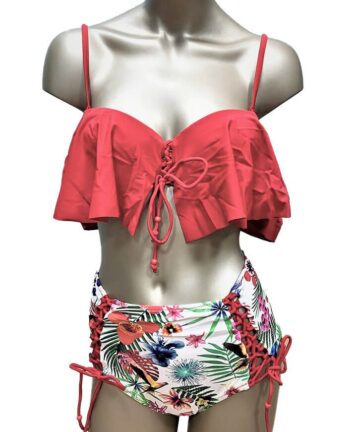 Dames ruffle-Ruches bikini set met blomen-print | uitneembare vulling