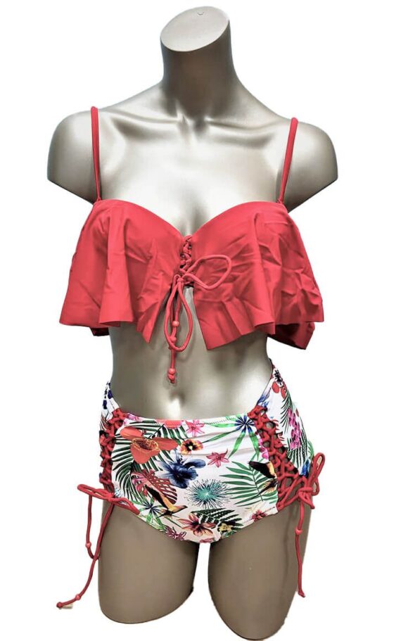 Dames ruffle-Ruches bikini set met blomen-print | uitneembare vulling