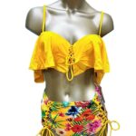 Women's Ruffle-Ruched Bikini Set -Push Up | floral print - high waist / high waist pants - Image 3