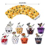 48 stuks Halloween cupcake-toppers, taartopzetstukken, papieren cupcake-vormpjes, topper vleermuis taartdecoratie, pompoen taartdecoratie,... - Image 2