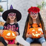 FRCOLOR Dag van de doden haarband Halloween dag van de doden haarband en sluier Halloween sluier hoofdband met dode suiker schedel oogmasker voor... - Image 3