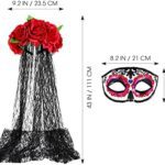 FRCOLOR Dag van de doden haarband Halloween dag van de doden haarband en sluier Halloween sluier hoofdband met dode suiker schedel oogmasker voor... - Image 4