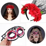 FRCOLOR Dag van de doden haarband Halloween dag van de doden haarband en sluier Halloween sluier hoofdband met dode suiker schedel oogmasker voor... - Image 5
