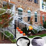 Lobyoh Spinnenwebben voor Halloween, 2 stuks, met 70 spinnen, Halloween spinnenweb 240 g, griezelige decoratie voor buiten, voor tuin, feest, huis - Image 5