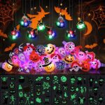 Twister.CK Halloween Kids LED Light Up Rings met Pumpkin Bat Spider Ghost Design, 54 stks LED Glow Party Light Up Toys - Knipperende Ring Ketting... - Image 4