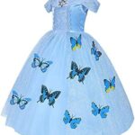 URAQT Assepoesterjurk, Assepoester prinsessenkostuum met vlinder, Blauwe dansjurk Prinsessenjurk voor meisjes, Fancy tule jurk voor bruiloft,... - Image 3