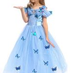 URAQT Assepoesterjurk, Assepoester prinsessenkostuum met vlinder, Blauwe dansjurk Prinsessenjurk voor meisjes, Fancy tule jurk voor bruiloft,... - Image 2