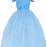 URAQT Assepoesterjurk, Assepoester prinsessenkostuum met vlinder, Blauwe dansjurk Prinsessenjurk voor meisjes, Fancy tule jurk voor bruiloft,... - Image 4