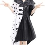 YAWMLYE Cruella Deville-kostuum voor meisjes, zwart, wit, gestippelde jurk, voor kinderen, dalmatiërs jurk voor Halloween, cosplay, verjaardag - Image 2