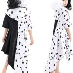 YAWMLYE Cruella Deville-kostuum voor meisjes, zwart, wit, gestippelde jurk, voor kinderen, dalmatiërs jurk voor Halloween, cosplay, verjaardag - Image 3