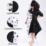 YAWMLYE Cruella Deville-kostuum voor meisjes, zwart, wit, gestippelde jurk, voor kinderen, dalmatiërs jurk voor Halloween, cosplay, verjaardag - Image 5
